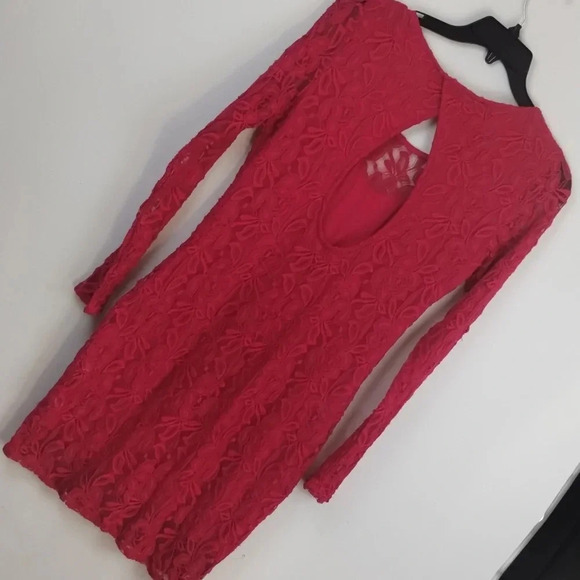 Sexy Red Floral Lace Long Sleeve Women's Dress XL - Picture 5 of 5